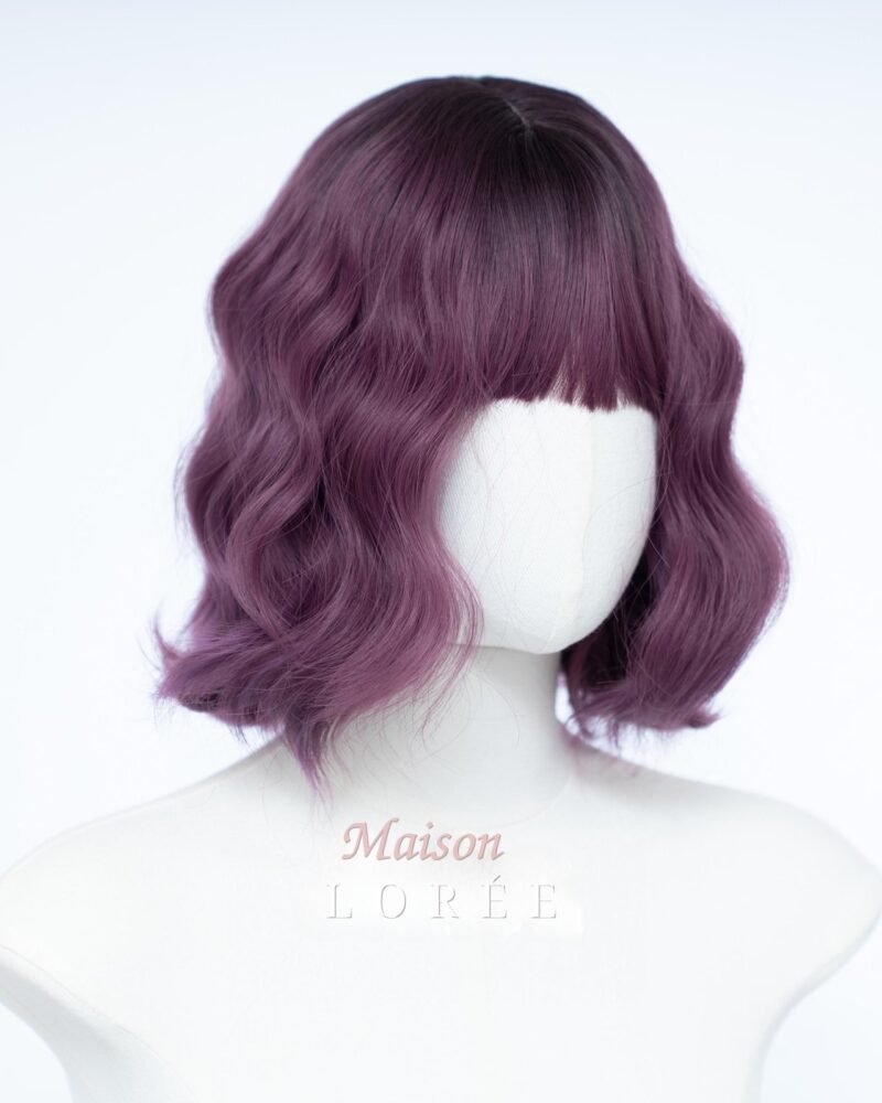 Perruque bob ombrée violette avec frange