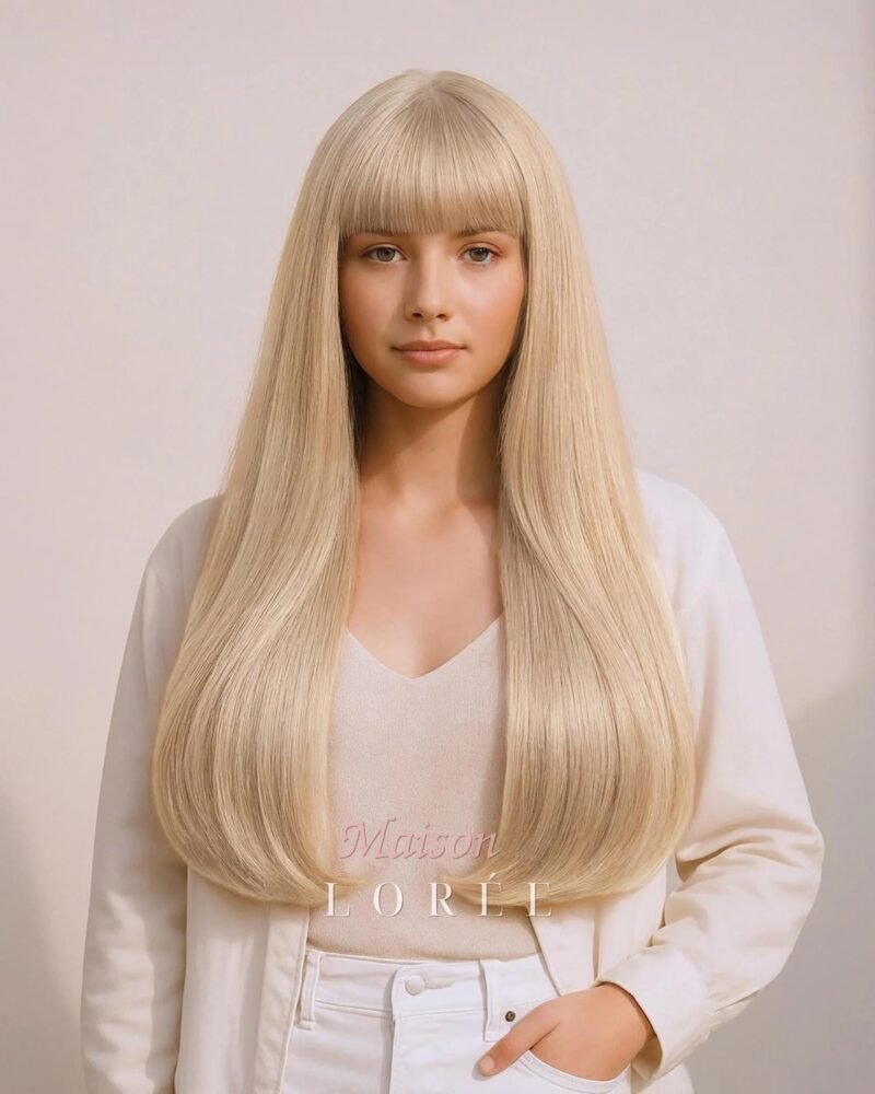 Perruque blonde longue de 24 pouces avec frange