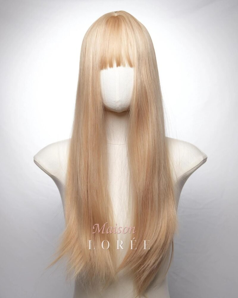 Perruque blonde longue de 24 pouces avec frange