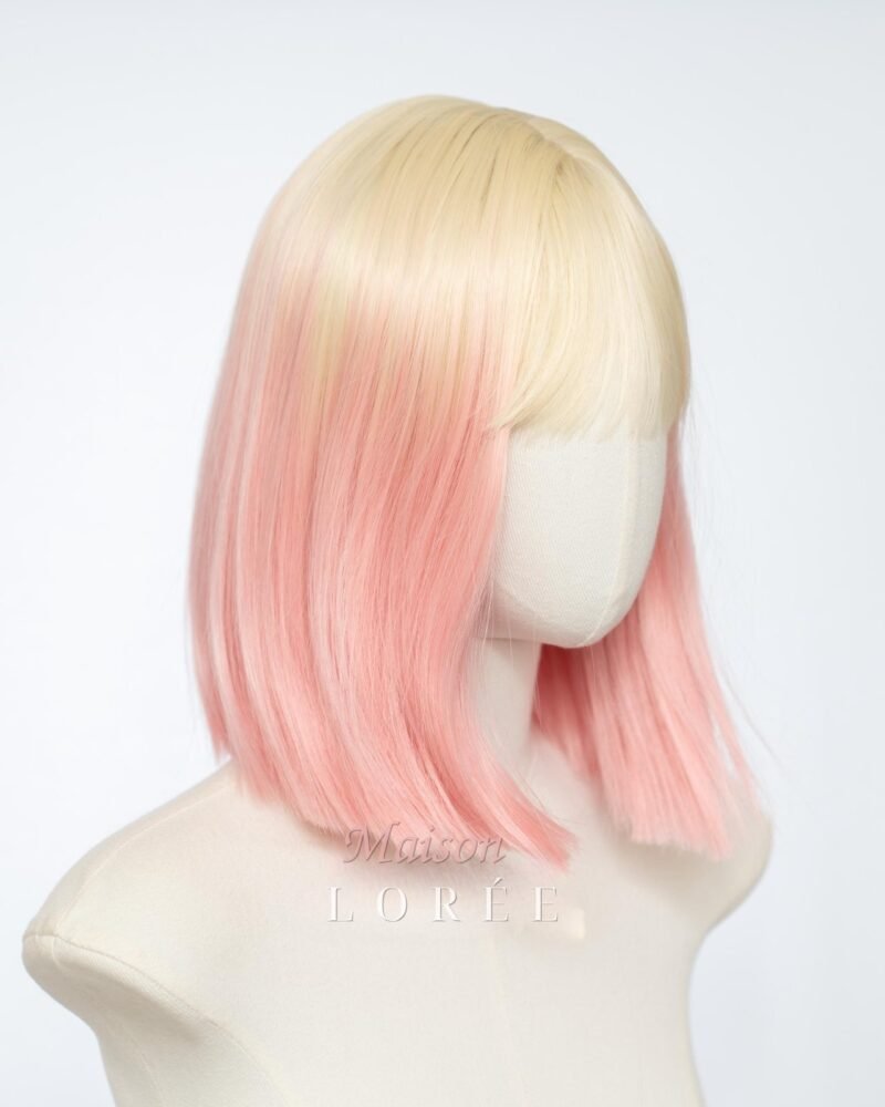 Perruque blonde Bob avec pointes roses et frange