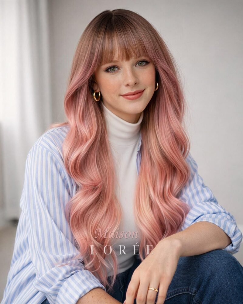 Ondulée rose ombrée avec frange