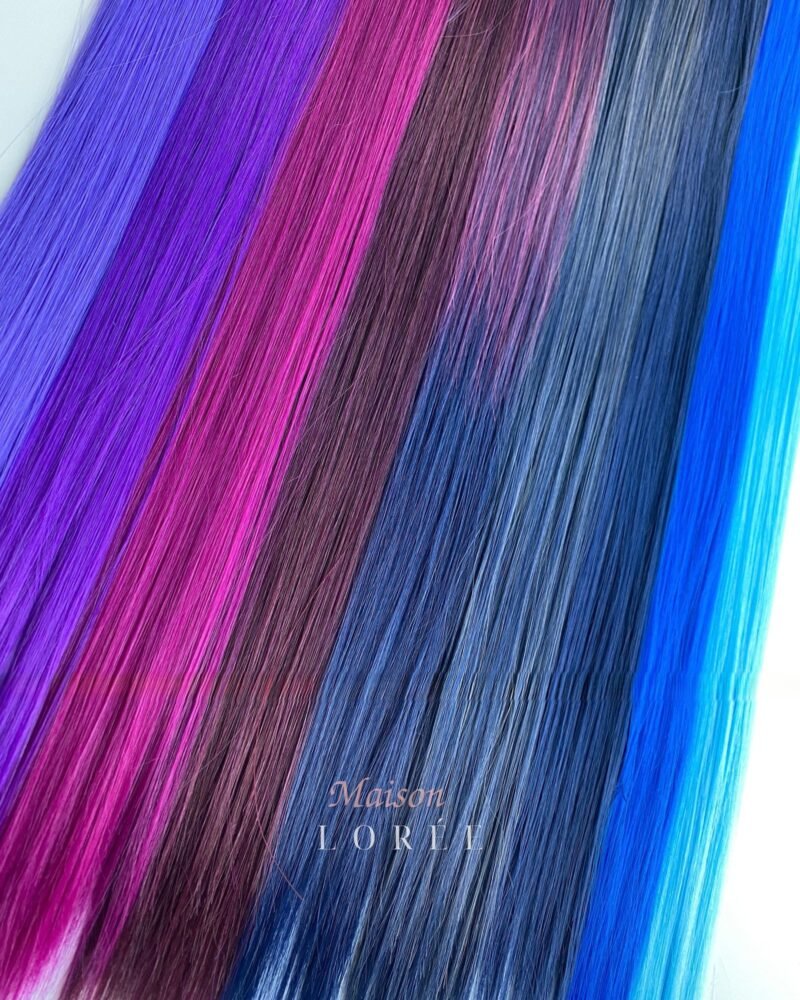 Extensions à clips de 61 cm (24 pouces) avec mèches – Multicolore : bleu, violet, rose, marron