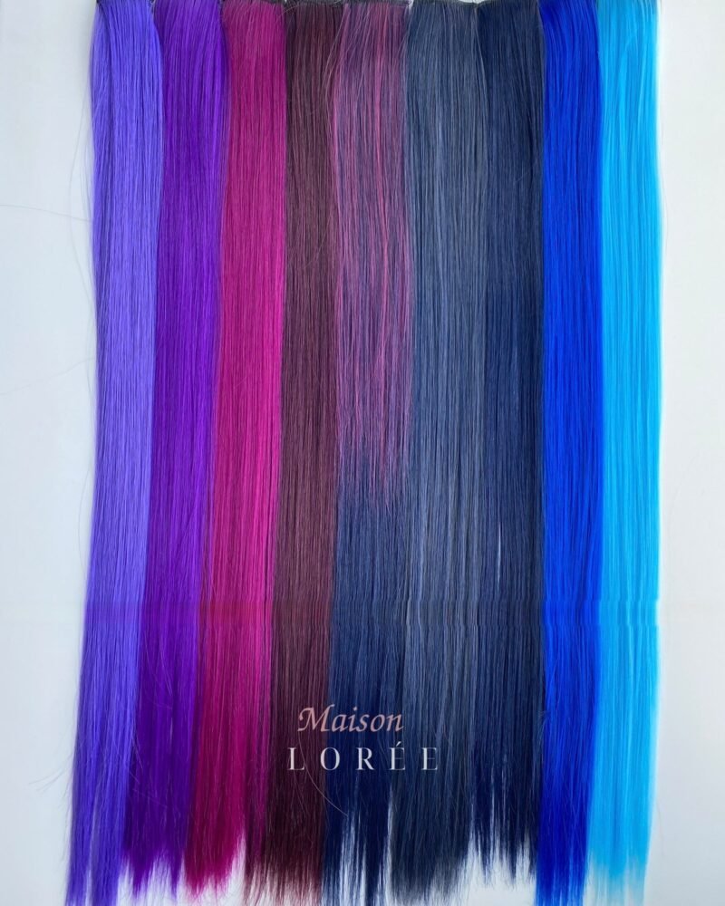 Extensions à clips de 61 cm (24 pouces) avec mèches – Multicolore : bleu, violet, rose, marron