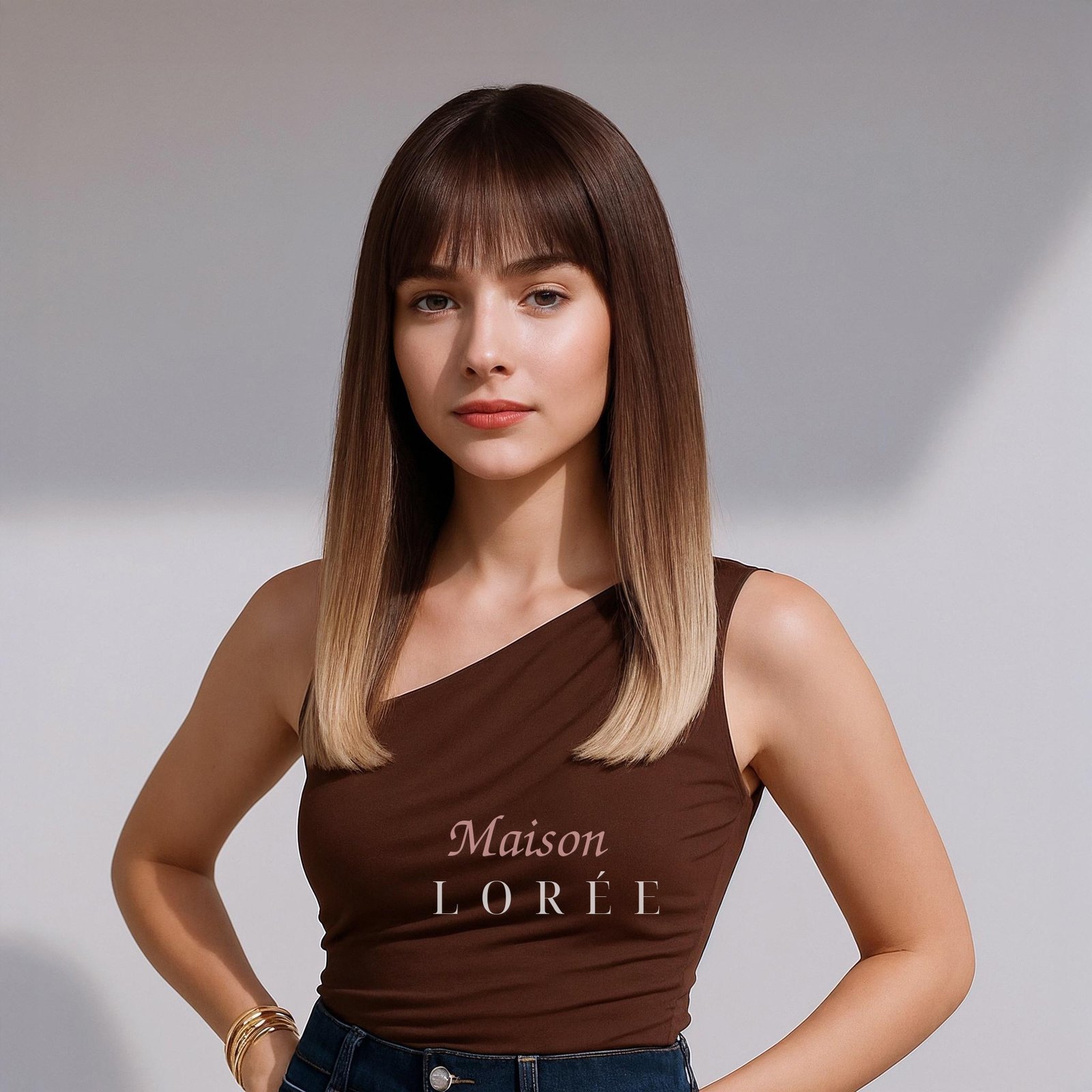 Perruque Bob blonde brune ombrée avec frange