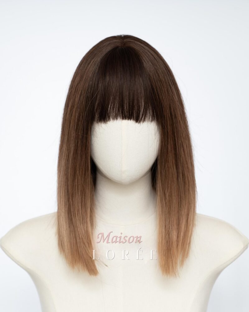 Perruque Bob blonde brune ombrée avec frange