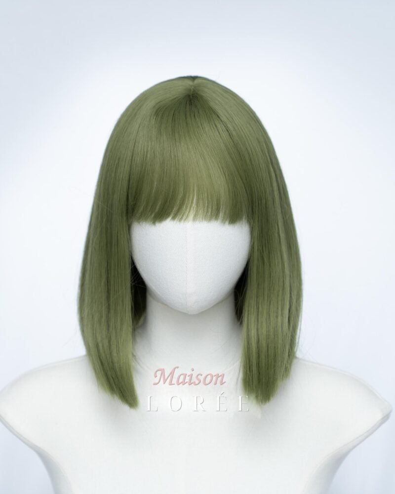 Perruque carrée vert matcha de 25 cm (10 po.) avec frange
