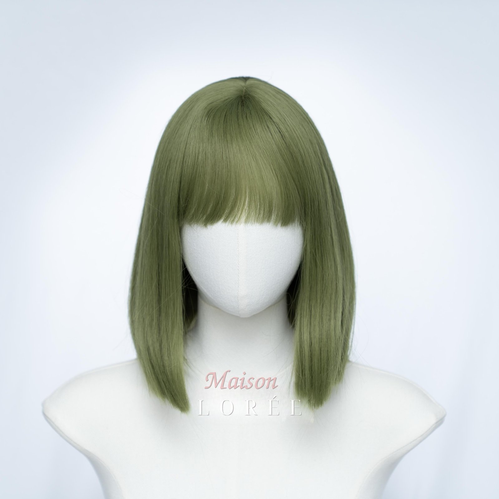 Perruque carrée vert matcha de 25 cm (10 po.) avec frange – Image 2
