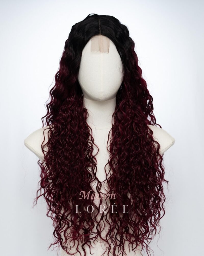 Perruque bouclée bordeaux ombré 61 cm
