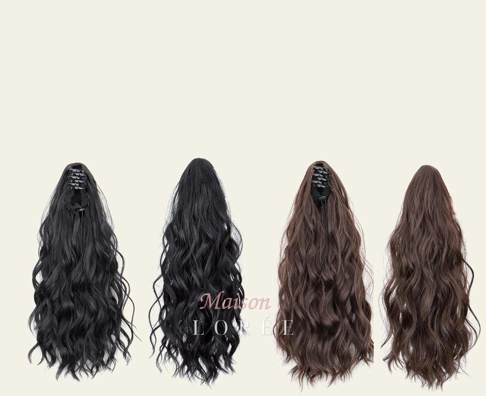 Queue de cheval à pinces ondulées de 34 cm (40 cm) – Mélange de nuances de balayage blond brun noir – Image 2