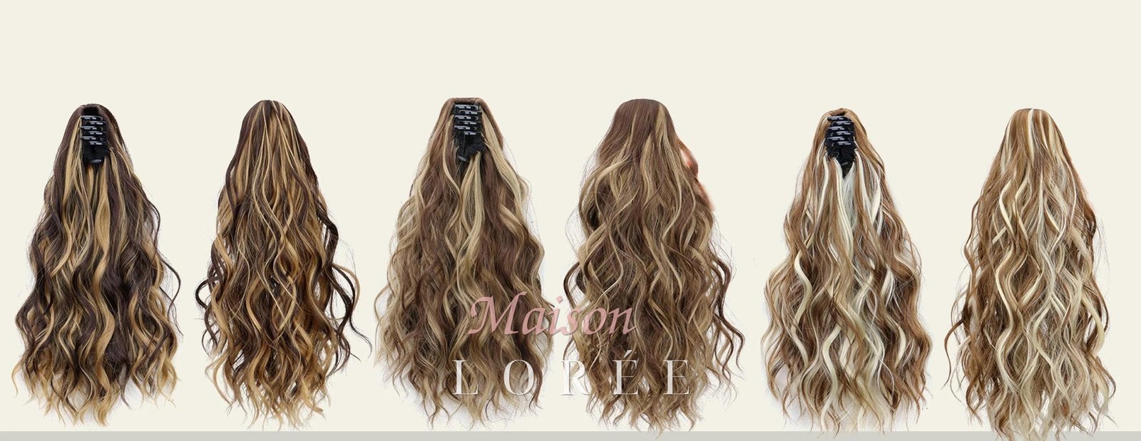 Queue de cheval à pinces ondulées de 34 cm (40 cm) – Mélange de nuances de balayage blond brun noir – Image 3