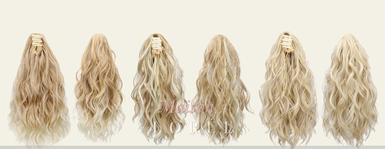 Queue de cheval à pinces ondulées de 34 cm (40 cm) – Mélange de nuances de balayage blond brun noir – Image 4