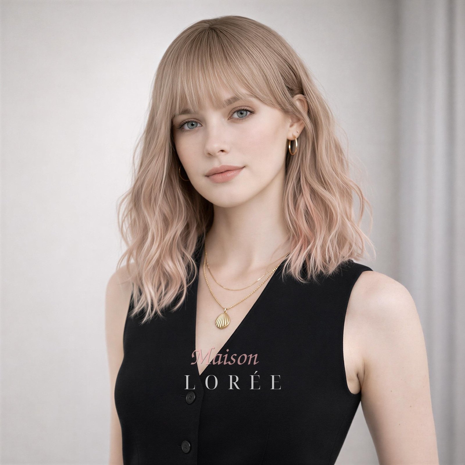 Perruque blonde à balayage carré avec frange