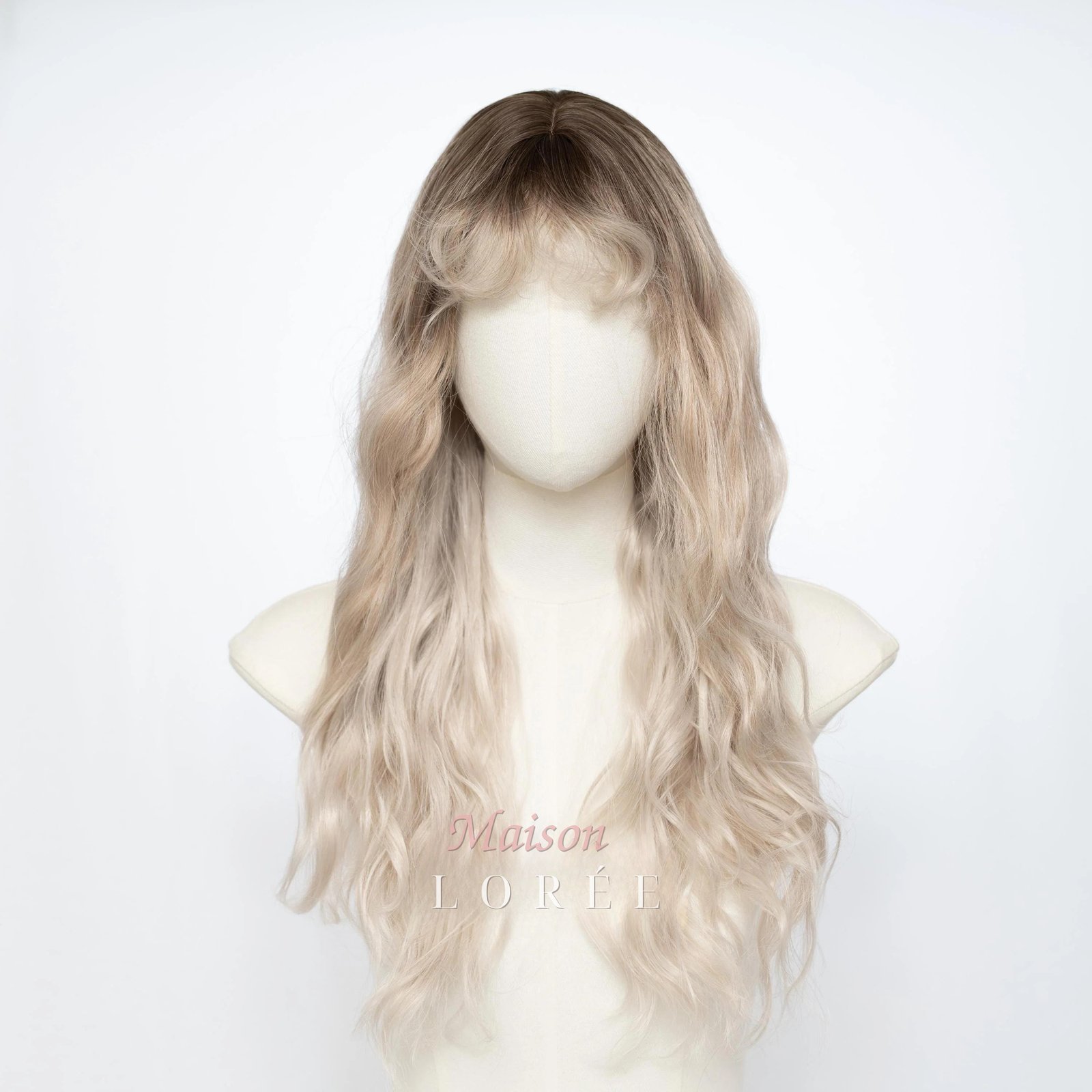 Ondulée 22 pouces blond cendré ombré avec frange – Image 2