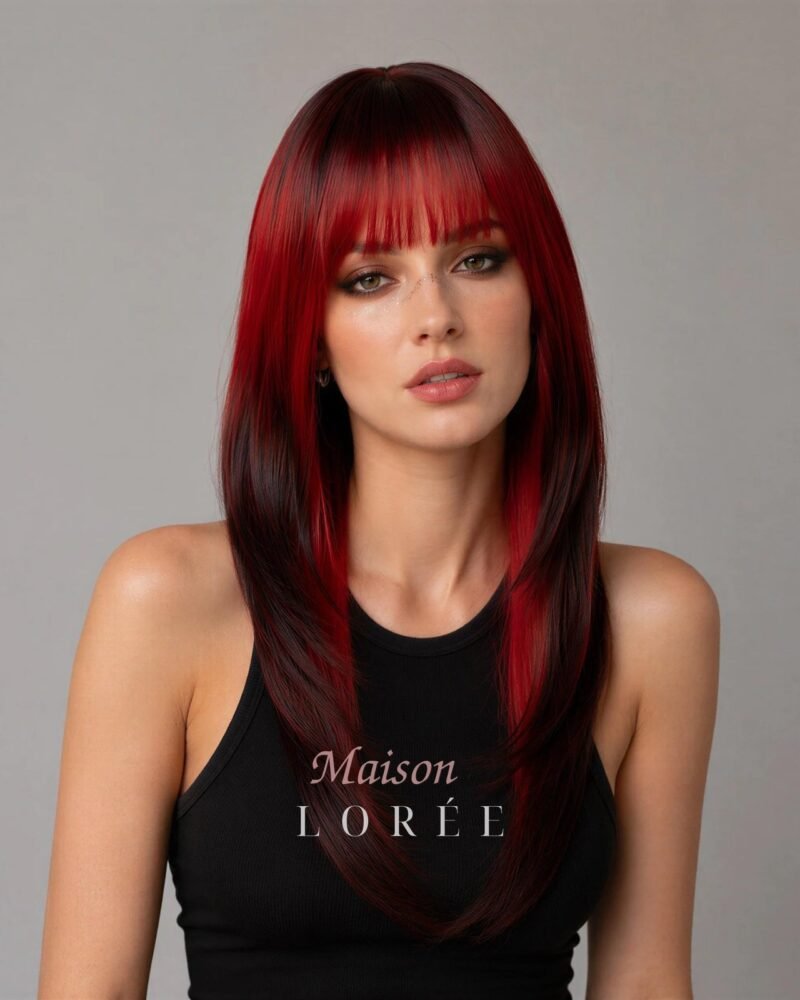 Ombrée rouge et noire avec frange