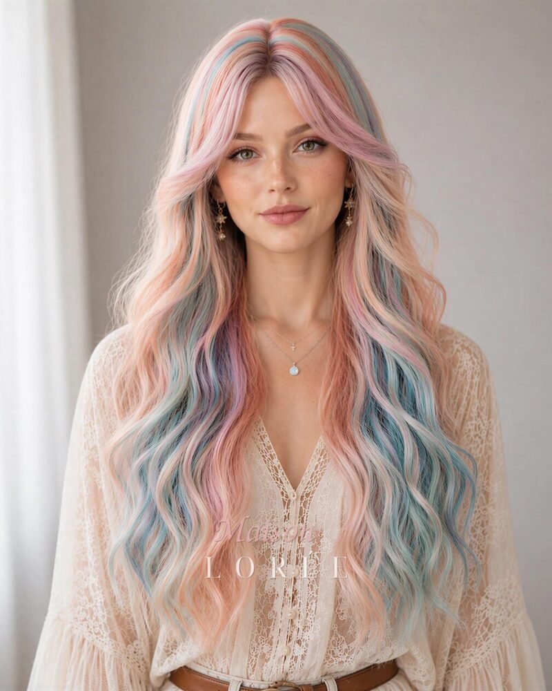 Petite Perruque Lace Front Multicolore Précoupée Ondulée 24 Pouces