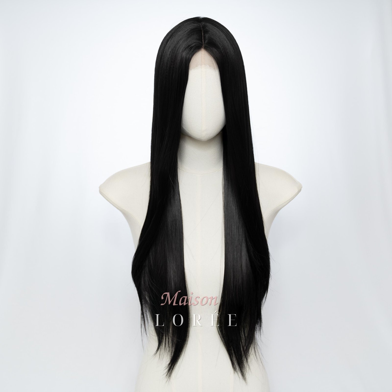 Petite perruque droite noire de jais de 28 pouces – Image 2