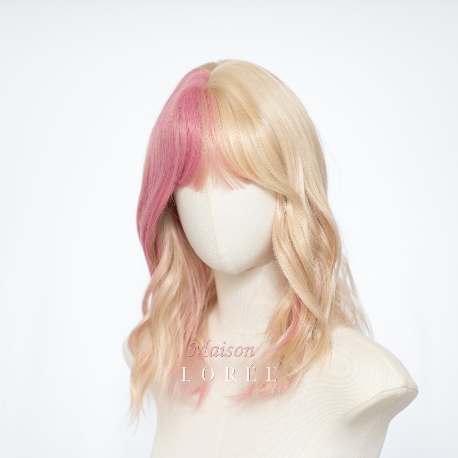 Perruque carrée ondulée blonde et rose de 14 pouces avec frange – Image 3