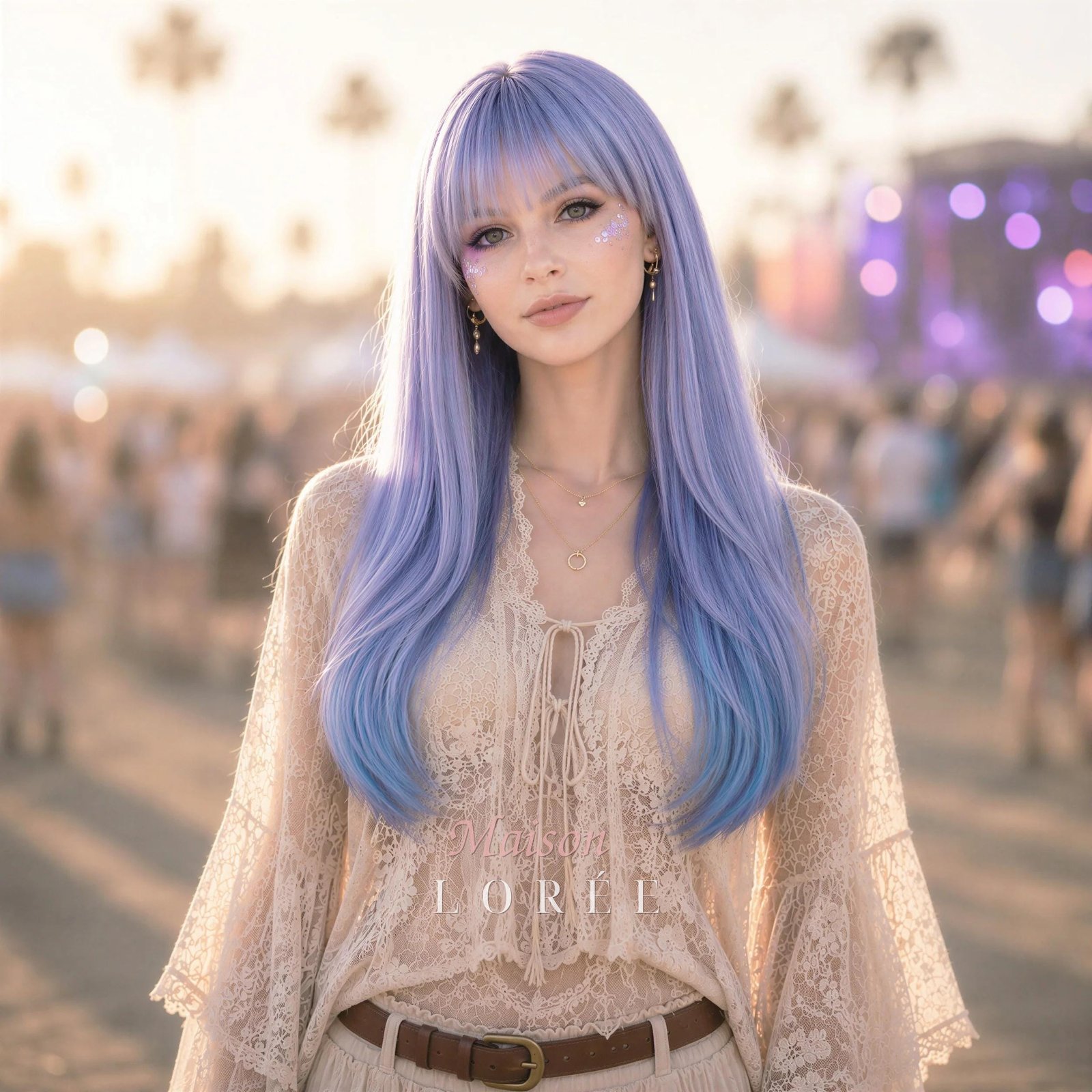 Perruque dégradée droite violette avec frange, cosplay cheveux synthétiques violets et bleus pastels de 22 pouces
