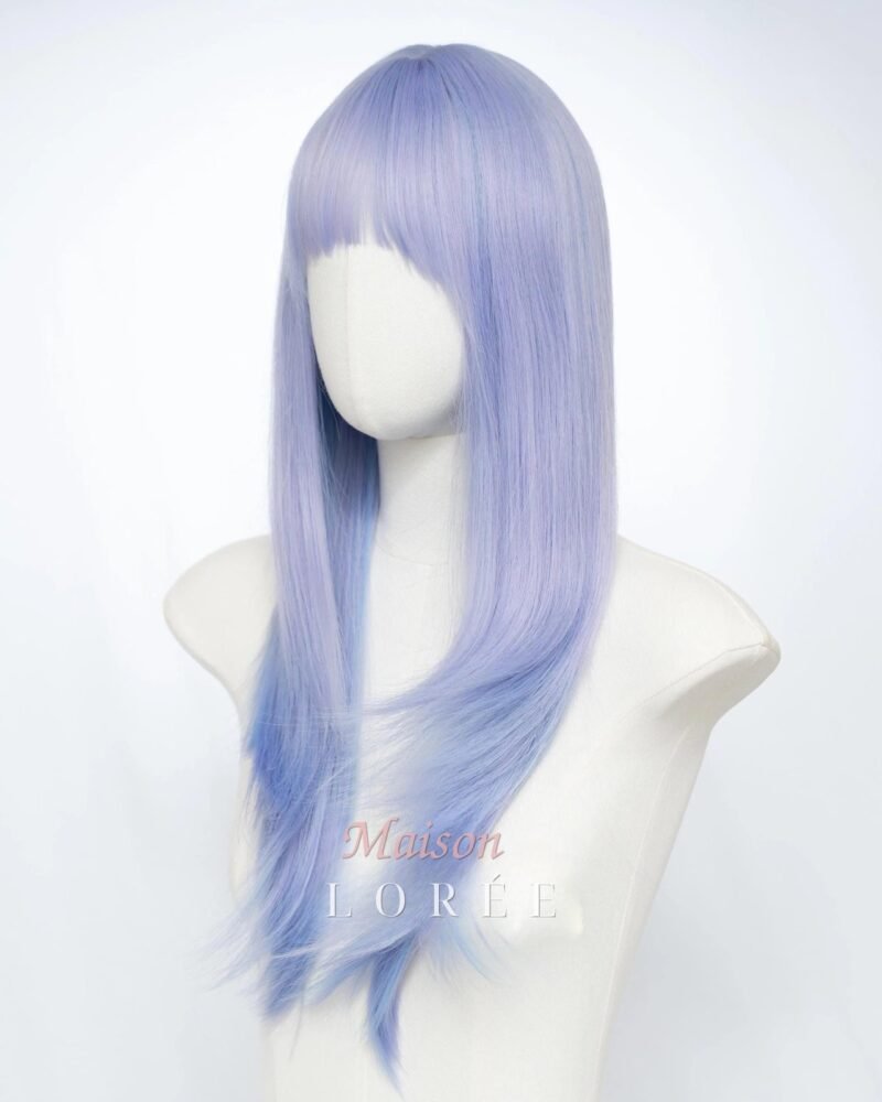 Perruque dégradée droite violette avec frange, cosplay cheveux synthétiques violets et bleus pastels de 22 pouces