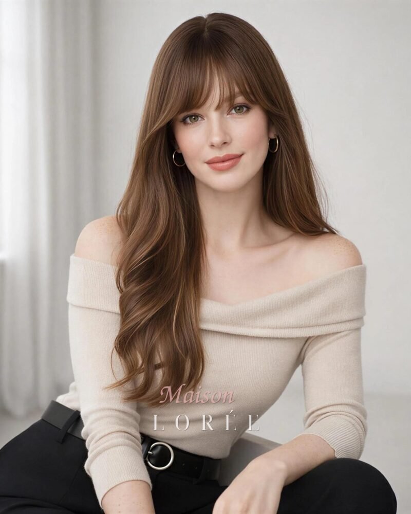 Ondulée brune à balayage de 61 cm (24 po) avec frange