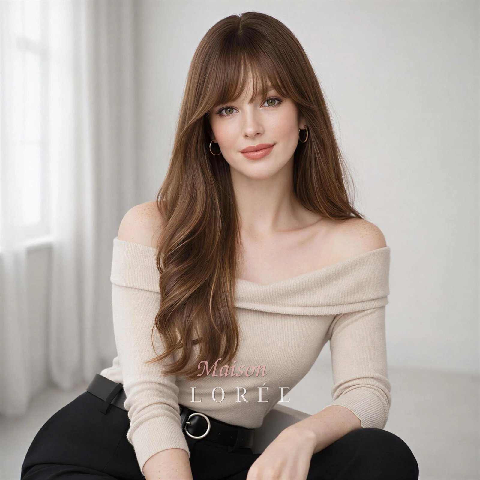 Ondulée brune à balayage de 61 cm (24 po) avec frange