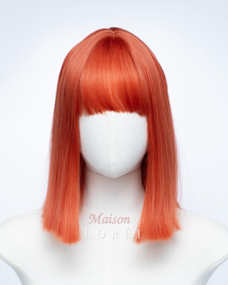 Perruque carrée orange cuivré de 30 cm (12 po.) avec franges complètes