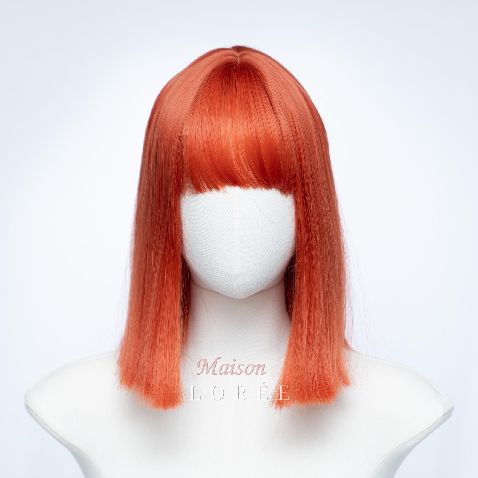 Perruque carrée orange cuivré de 30 cm (12 po.) avec franges complètes – Image 2