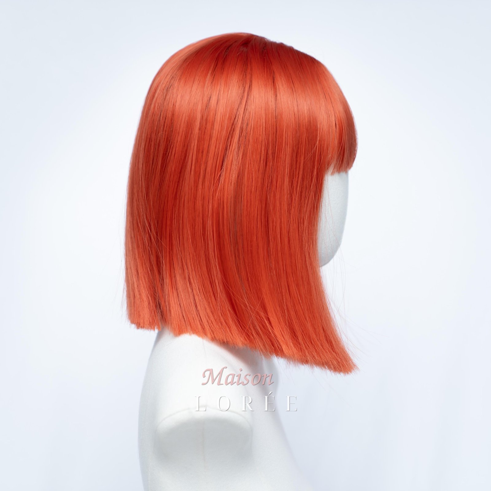 Perruque carrée orange cuivré de 30 cm (12 po.) avec franges complètes – Image 3