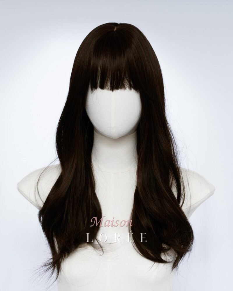 Perruque ondulée brun foncé de 50 cm (20 po.) avec frange