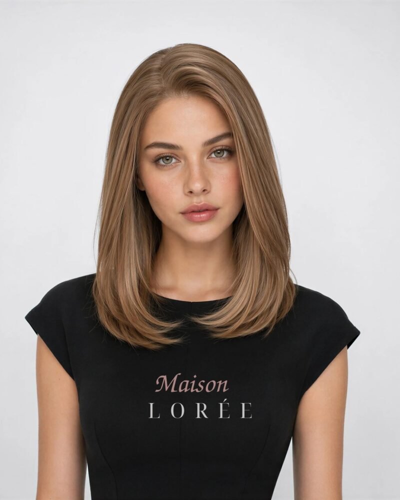 Perruque lacet marron clair à balayage en T de 14 pouces