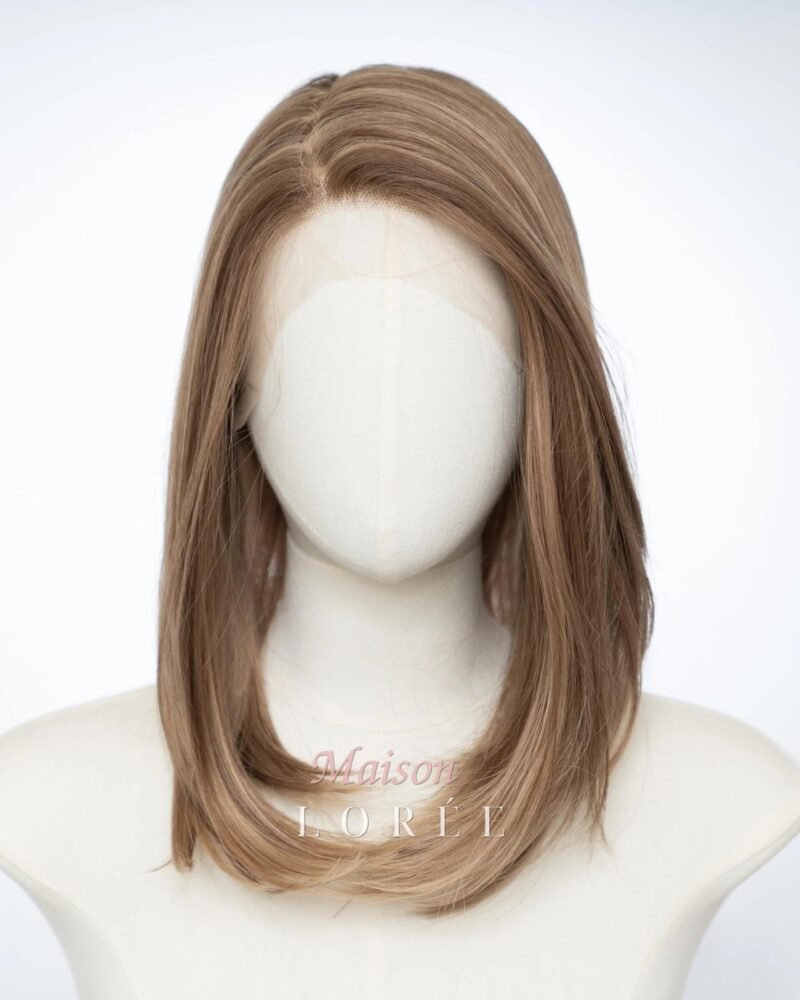 Perruque lacet marron clair à balayage en T de 14 pouces