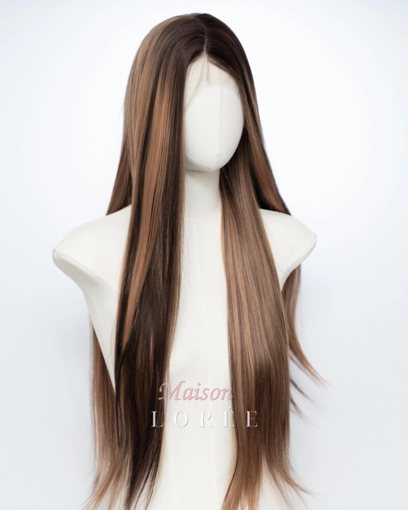 Perruque lace frontale brune à balayage 13 x 4 26 pouces