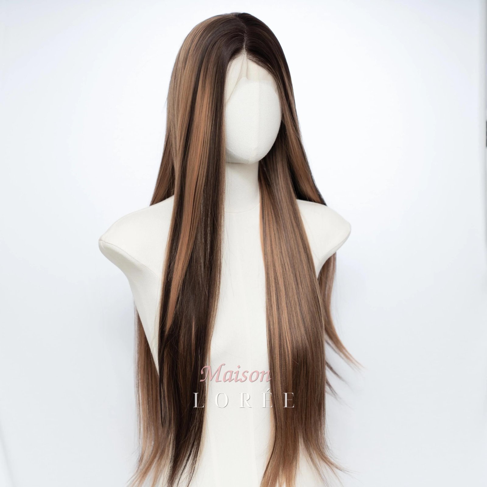 Perruque lace frontale brune à balayage 13 x 4 26 pouces — lisse, 65 cm, teinte châtain — vue de face