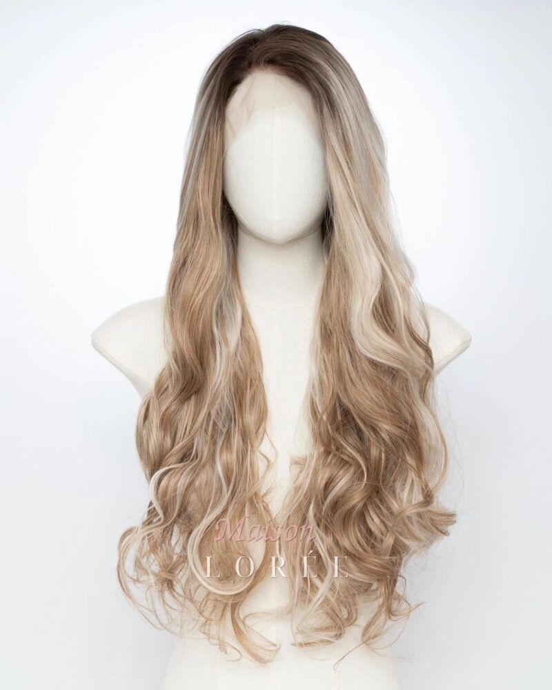 Perruque Lace Front Ondulée 13 x 4 Blonde Latte À Balayage 24 Pouces