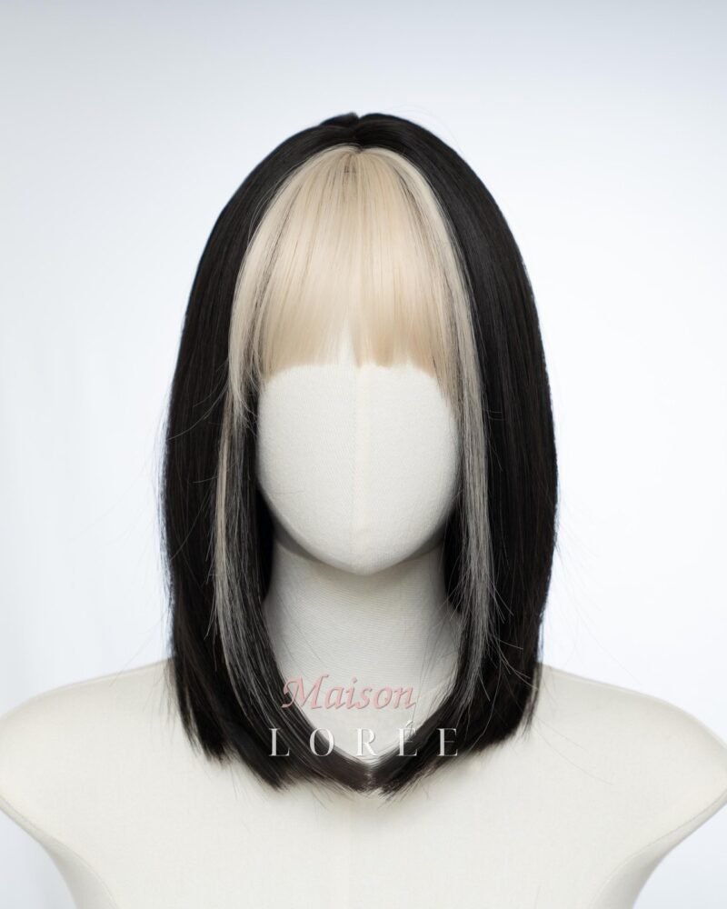 Perruque noire et blonde avec frange