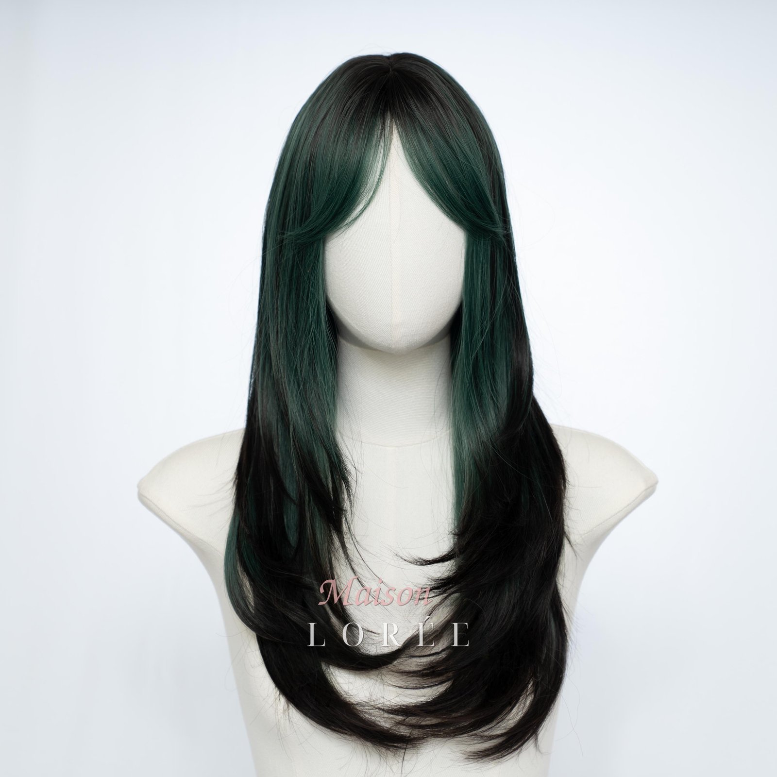 Droite verte et noire — Cheveux synthétiques longs coupés en couches de 61 cm (24 po) pour la mode et le cosplay