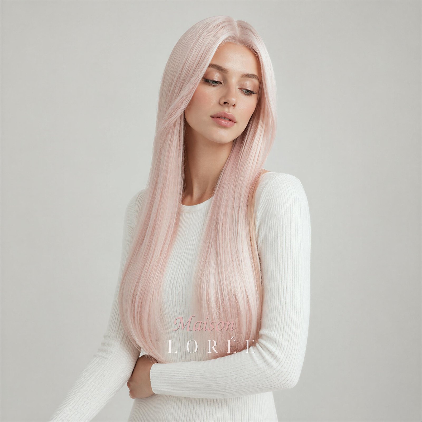 Perruque lace frontale 13 x 4 rose pastel 61 cm