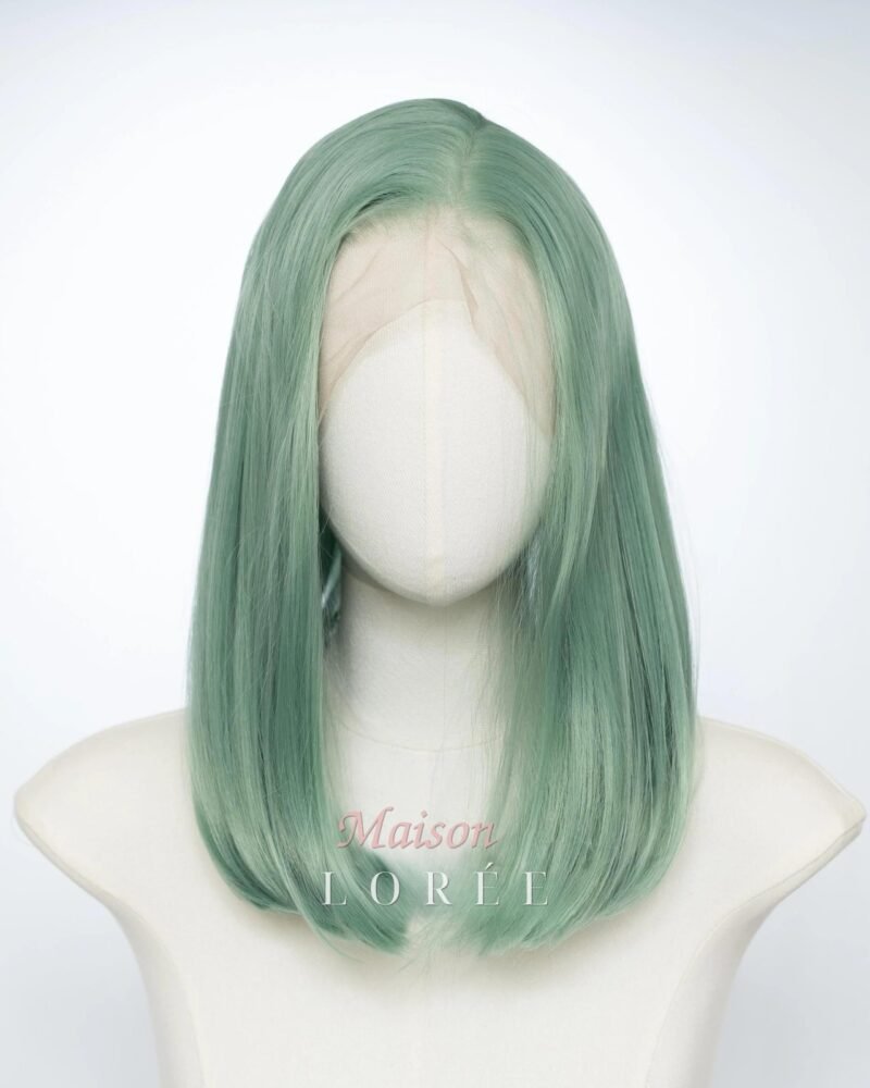 Perruque droite 13 x 4 lacets vert menthe 16 pouces