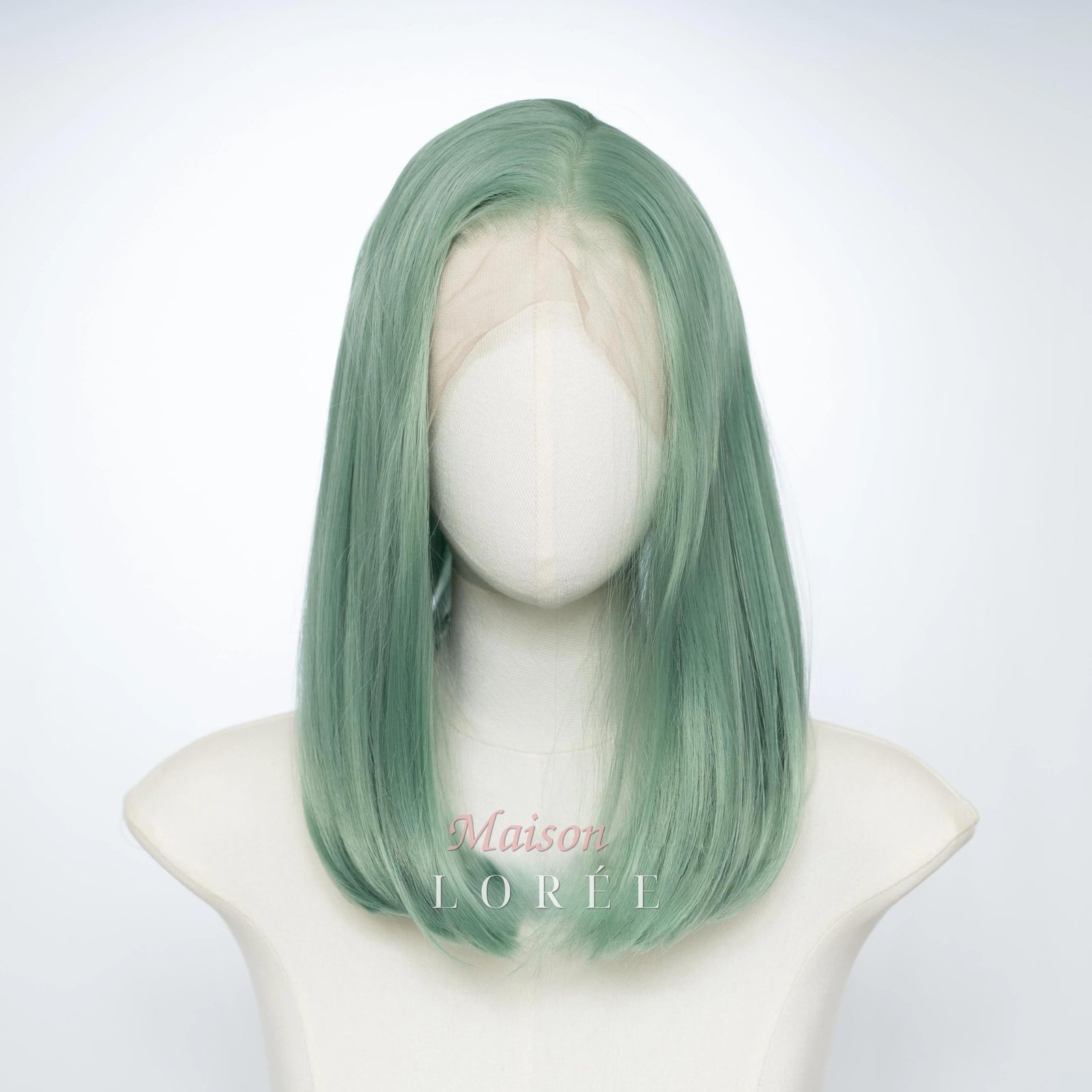Perruque droite 13 x 4 lacets vert menthe 16 pouces — lisse, 40 cm, teinte vert — vue de face
