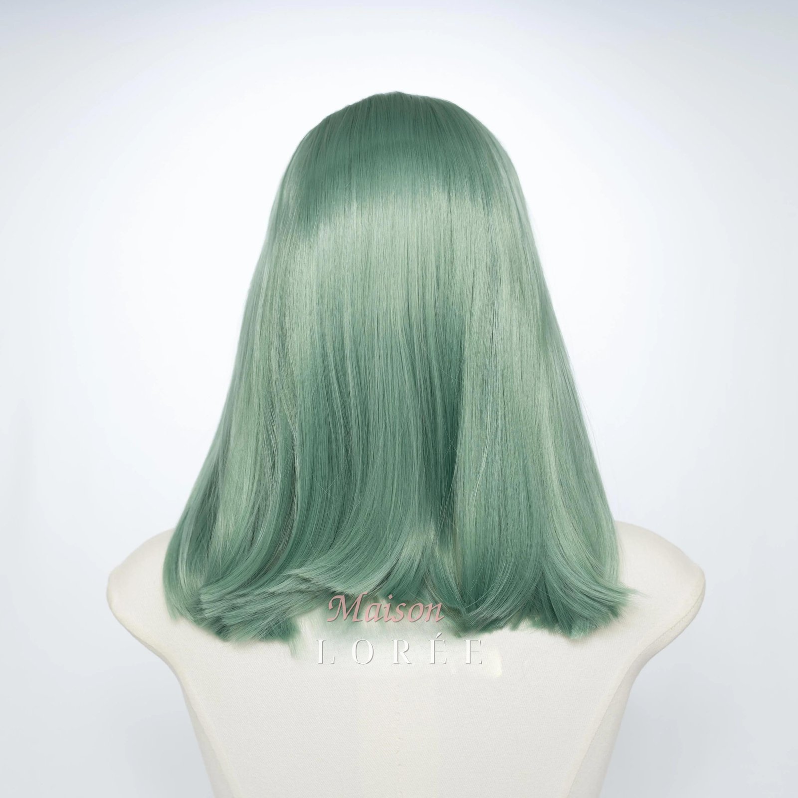 Perruque droite 13 x 4 lacets vert menthe 16 pouces — lisse, 40 cm, teinte vert — vue de dos