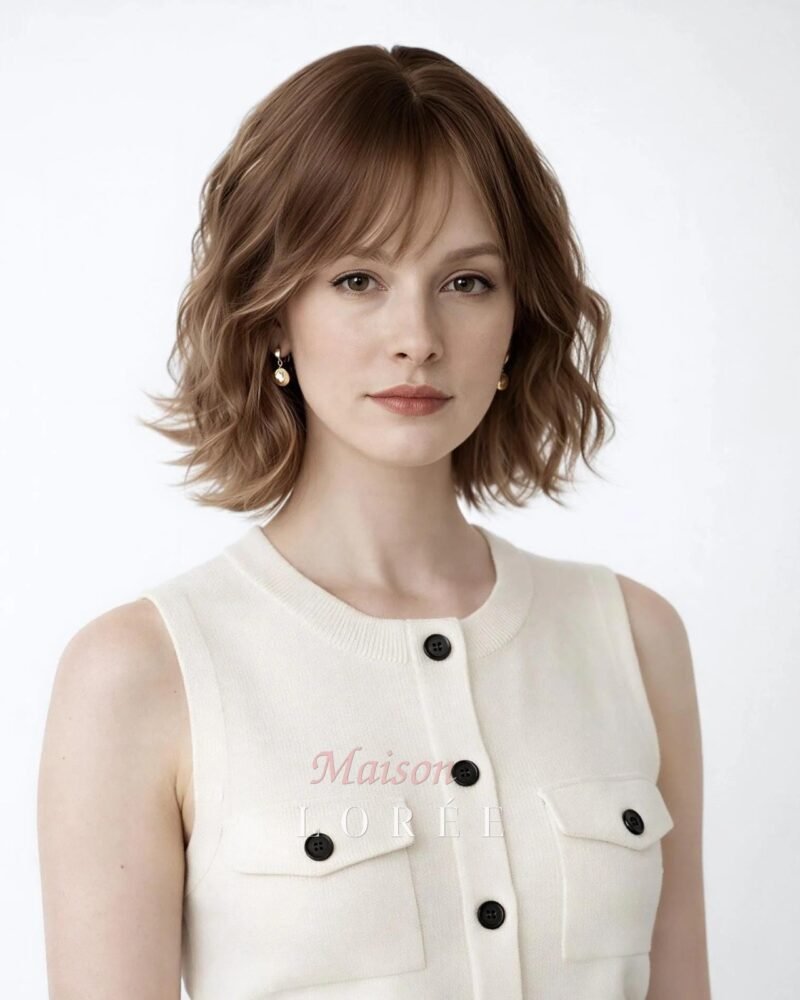 Perruque carrée ondulée brun caramel de 30 cm (12 po.)