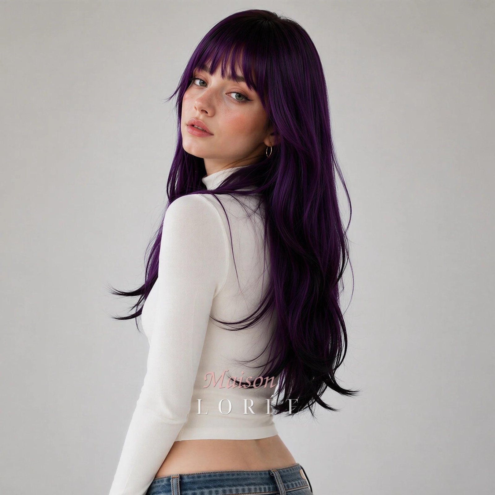 Perruque bicolore violette et noire avec frange