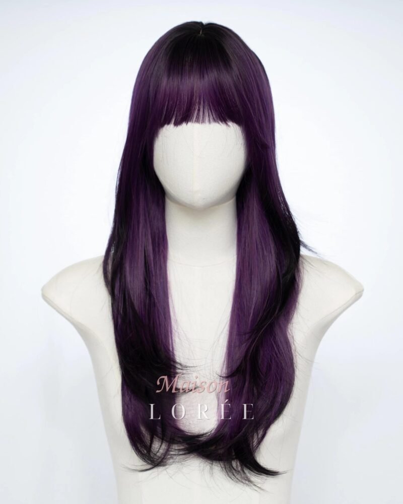 Perruque bicolore violette et noire avec frange
