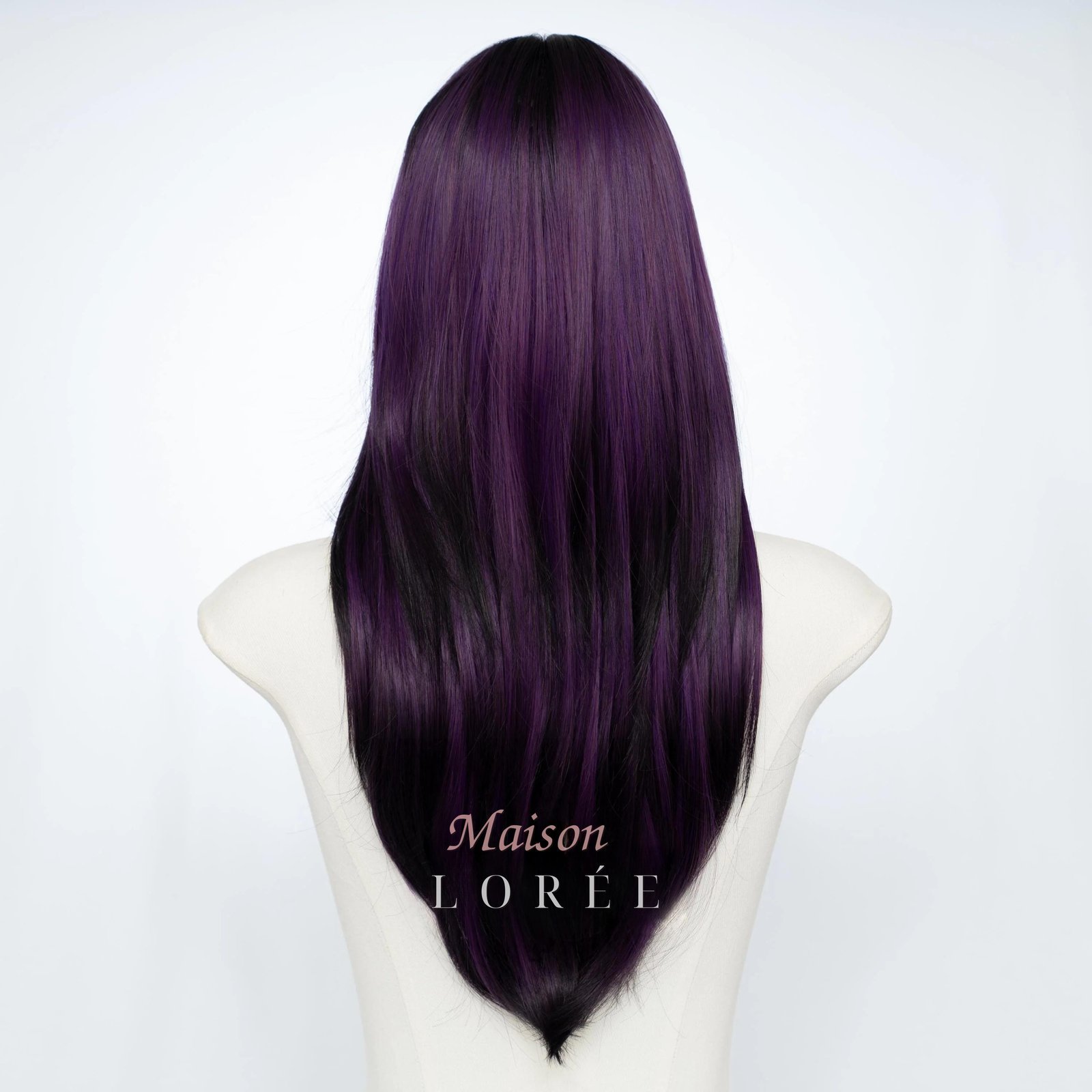 Perruque bicolore violette et noire avec frange – Image 4