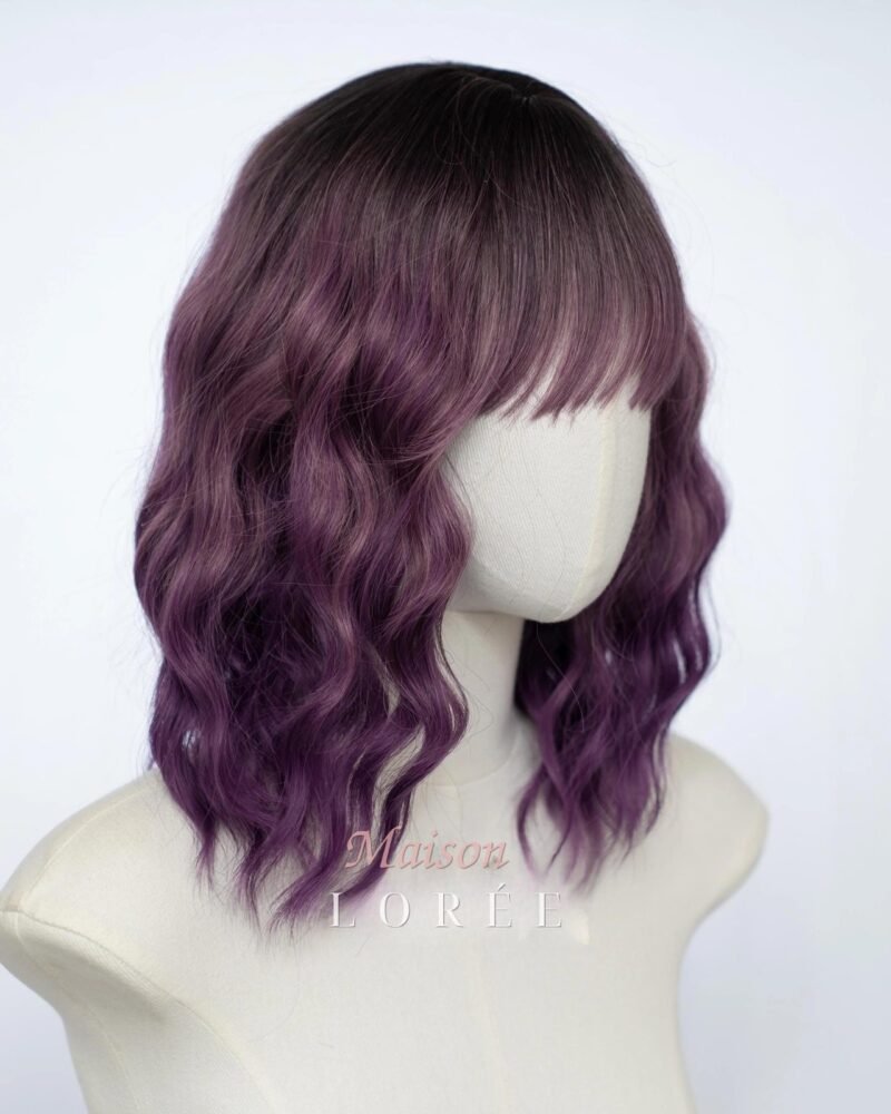 Purple Ombre Wavy Bob Wig with Bangs