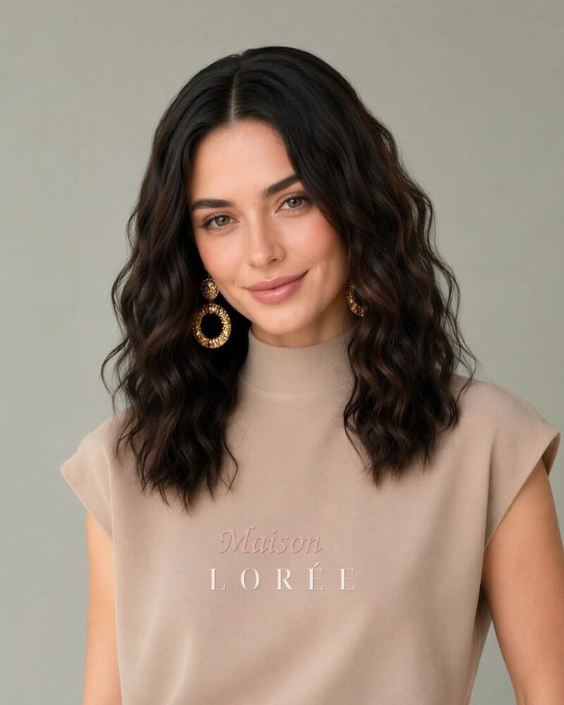 Petite Perruque Lace Front Bob Ondulée Marron Foncé 14 Pouces