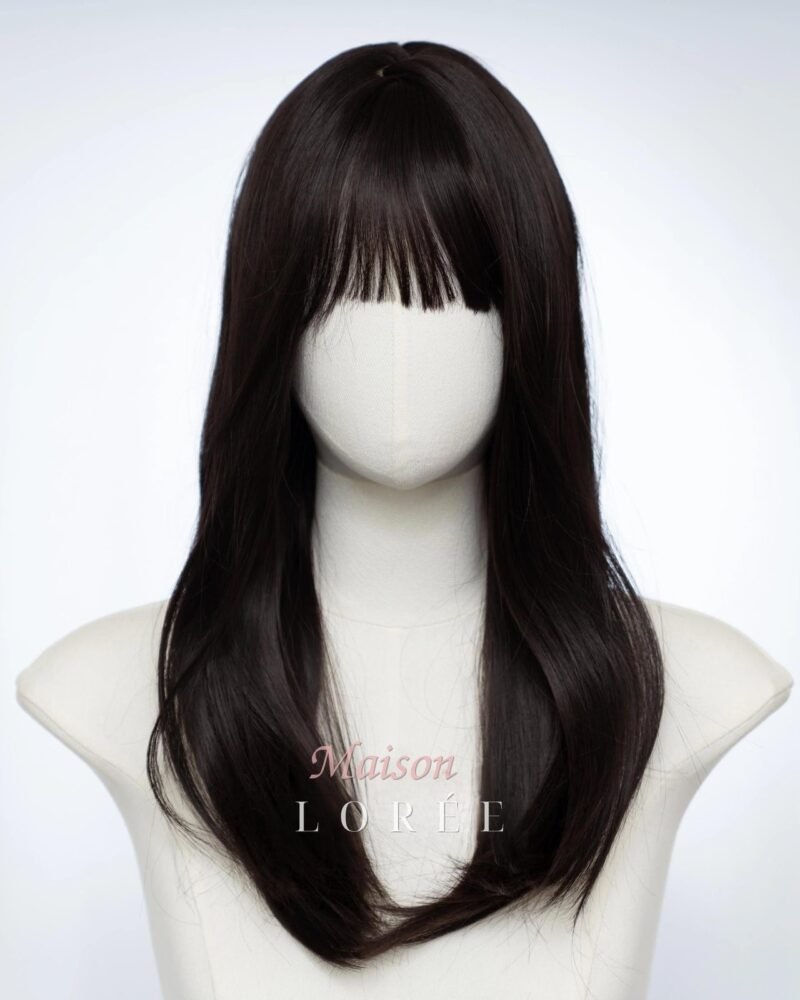 Perruque droite brune noire de 50 cm avec frange