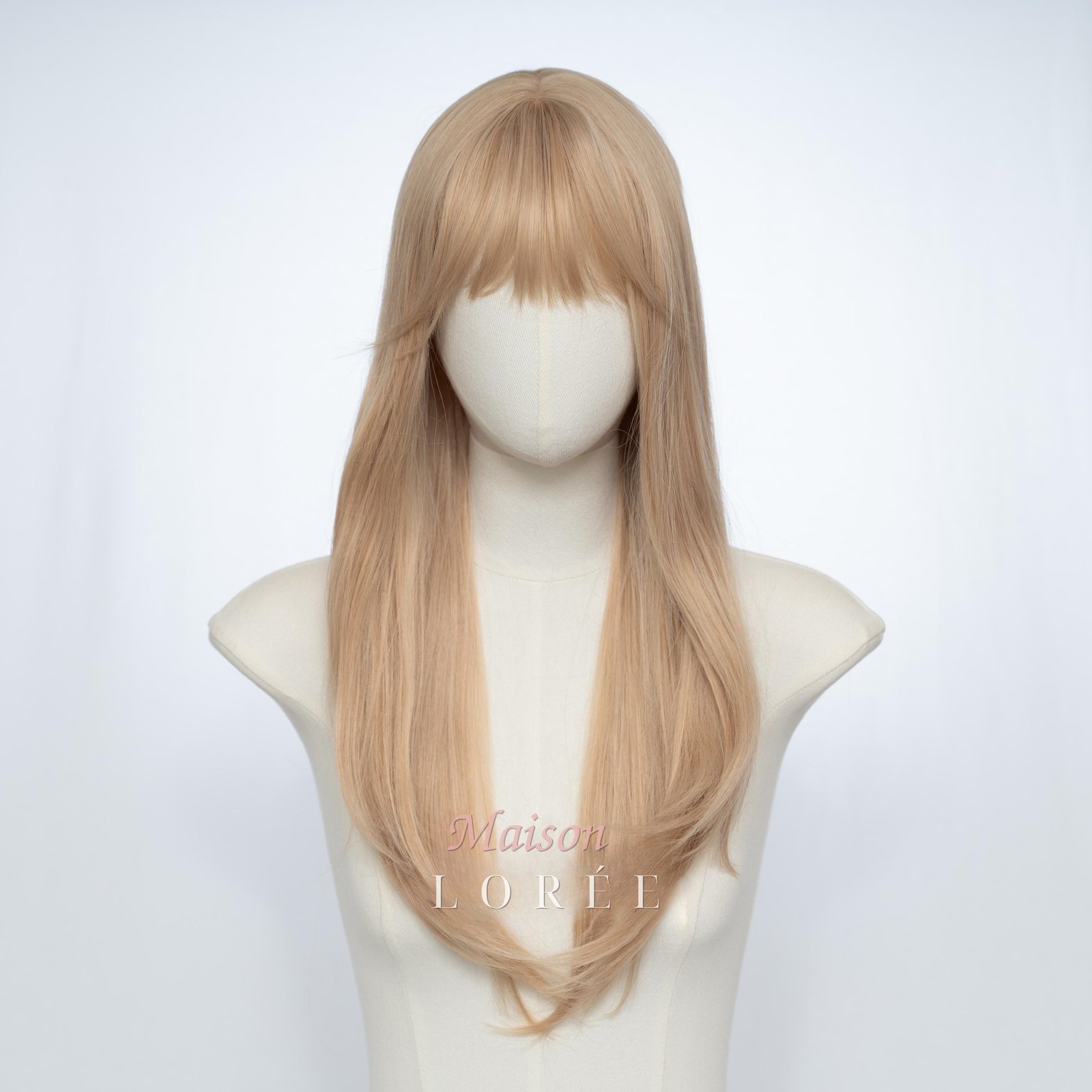 Perruque lisse blond clair de 56 cm avec frange – Image 2
