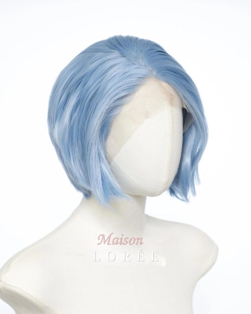 Perruque courte Bob bleu ciel – Lace Frontale 13 x 4 Cheveux Synthétiques Bleu Clair Dégradés