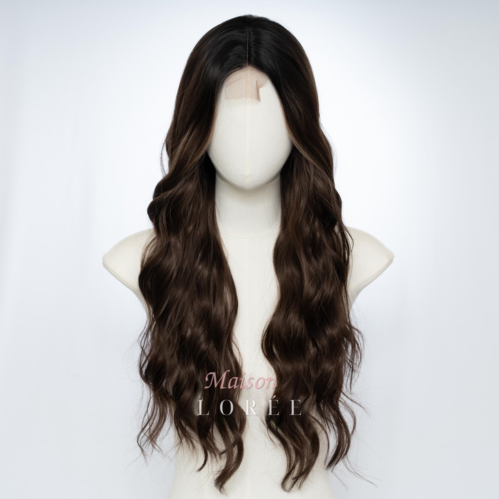 Petite Perruque Lace Front Ondulée Marron Foncé 61 cm avec des — ondulée, 60 cm, teinte châtain — vue de face